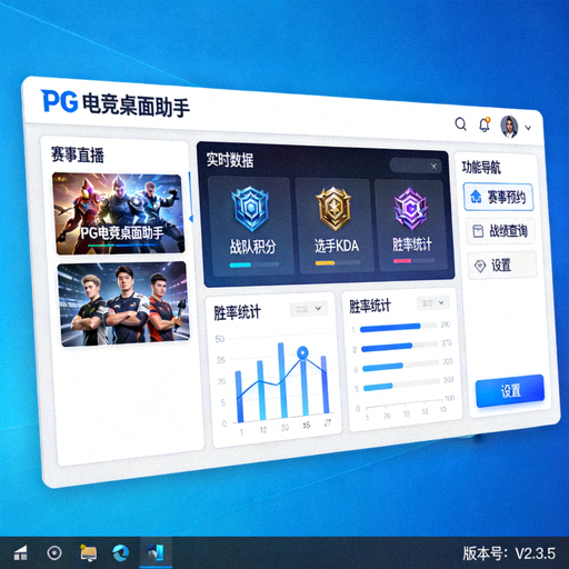 PG电竞桌面助手在Windows系统上的主界面截图 - 多窗口布局，数据面板丰富