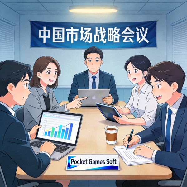 Pocket Games Soft团队在中国市场战略会议上的讨论场景