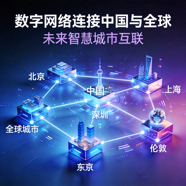 象征未来发展的概念图 - 数字网络连接中国城市与全球